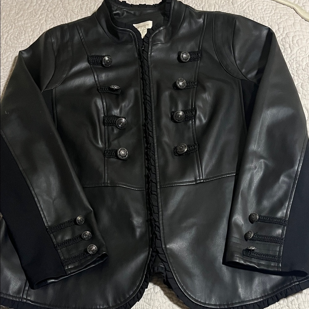 Chico’s Black Military Style leather with stretch sz 2 Jacket - Picture 2 of 9